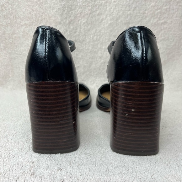 Nine West T-Strap Faux Leather Block Heels-Women’s 6-Black/Brown-Y2K-90s-Preppy - Picture 3 of 11
